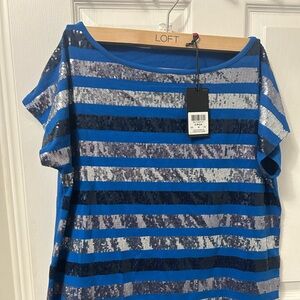 Parasuco Blue and Silver Striped Short Sleeve Top